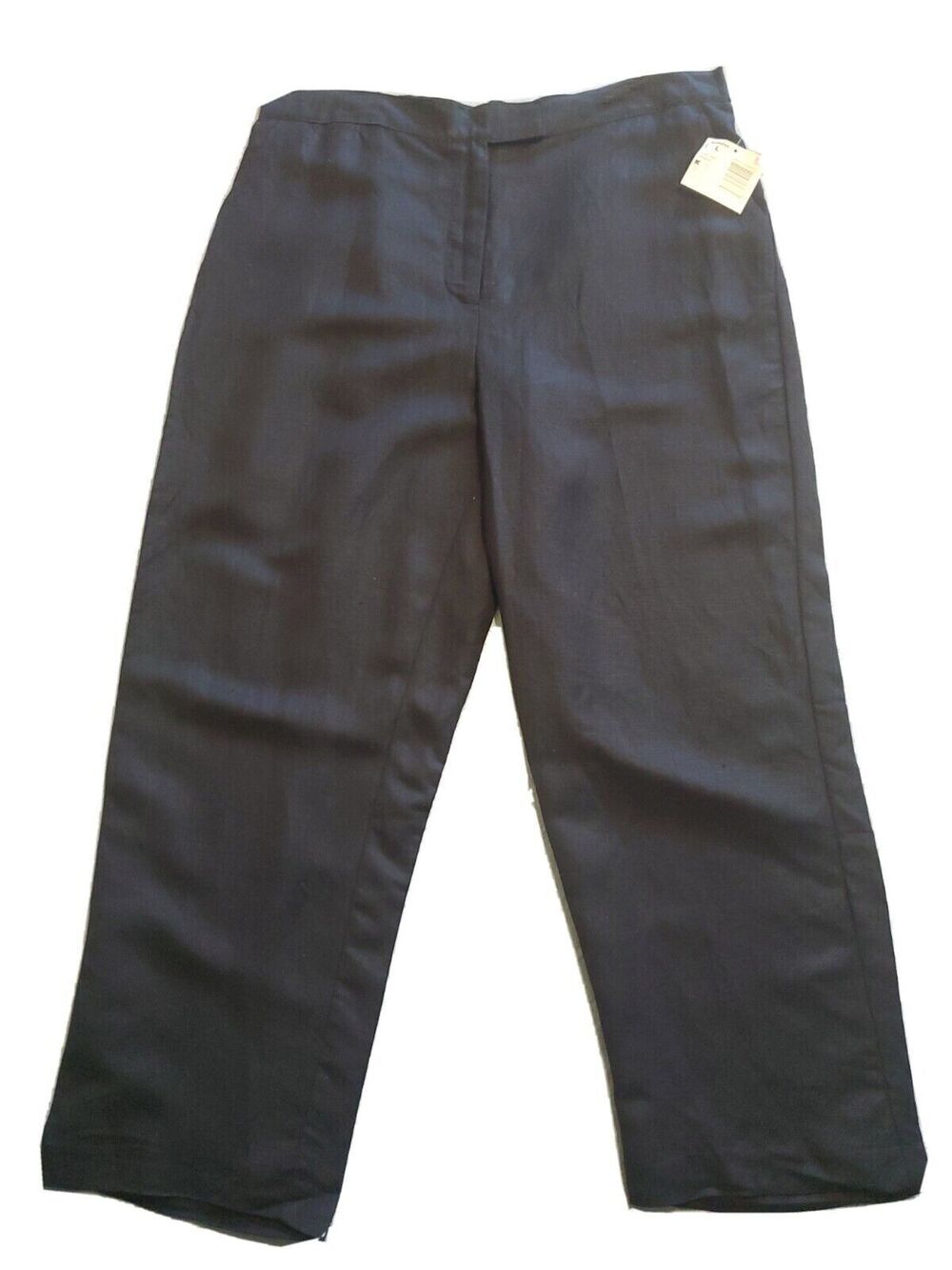 Women Linen Blend Pants Large Lightweight High Waist Flat Front Straigt Crop Leg